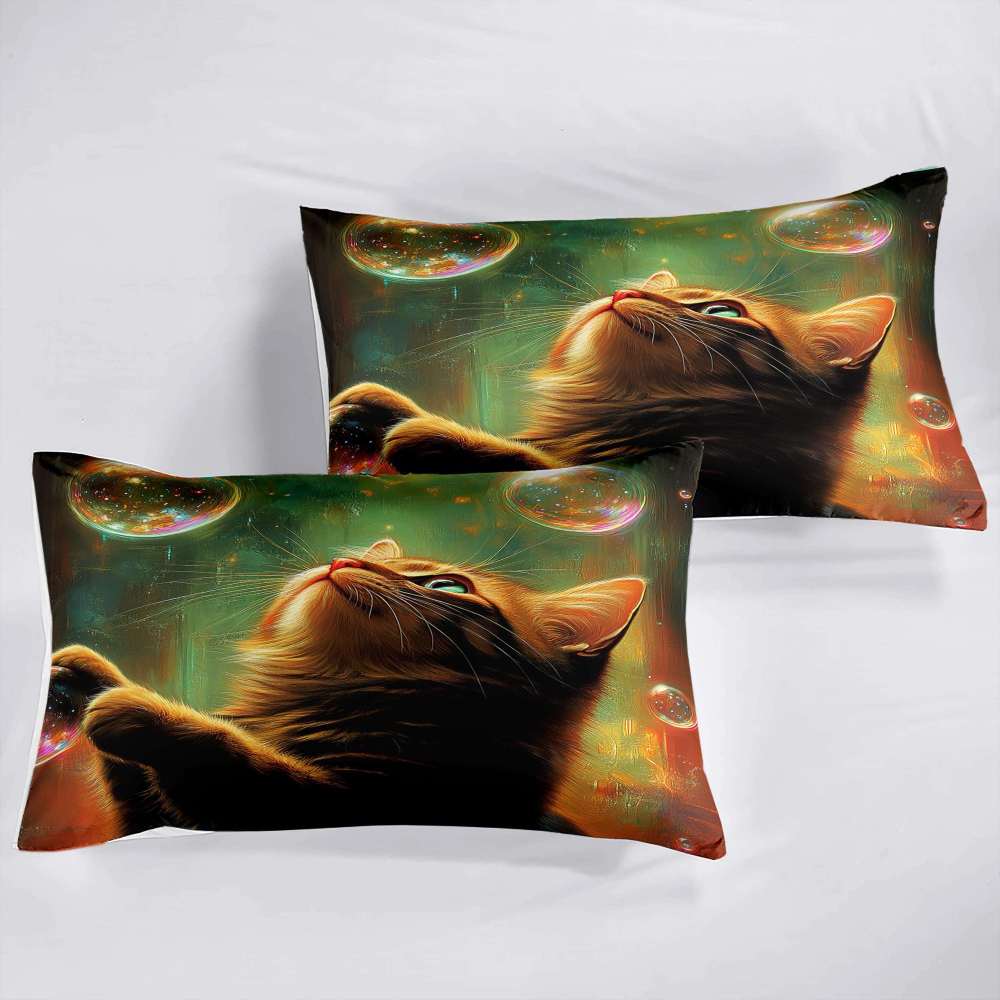 Glowing Bubbles Tabby Cat Comforter Set Kids Decor | CozyLil