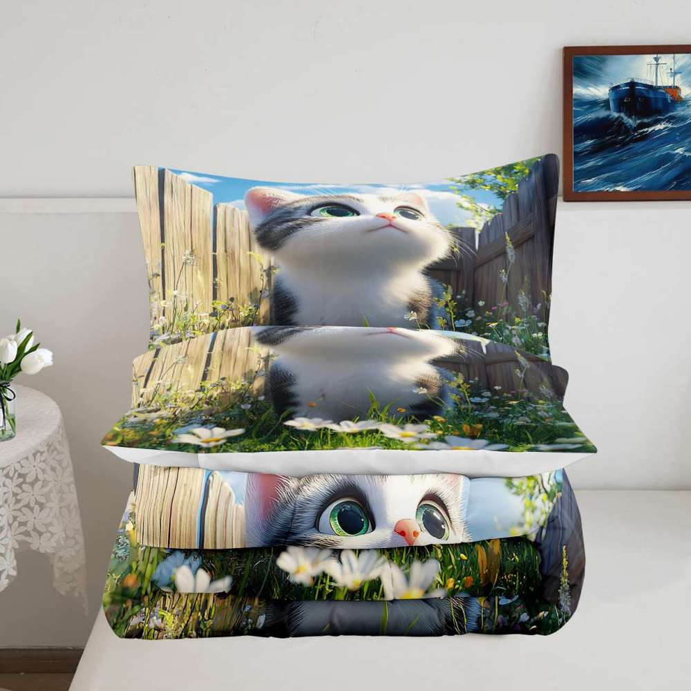 Spring Daisy Kitten Comforter Set Girls Bedding | CozyLil