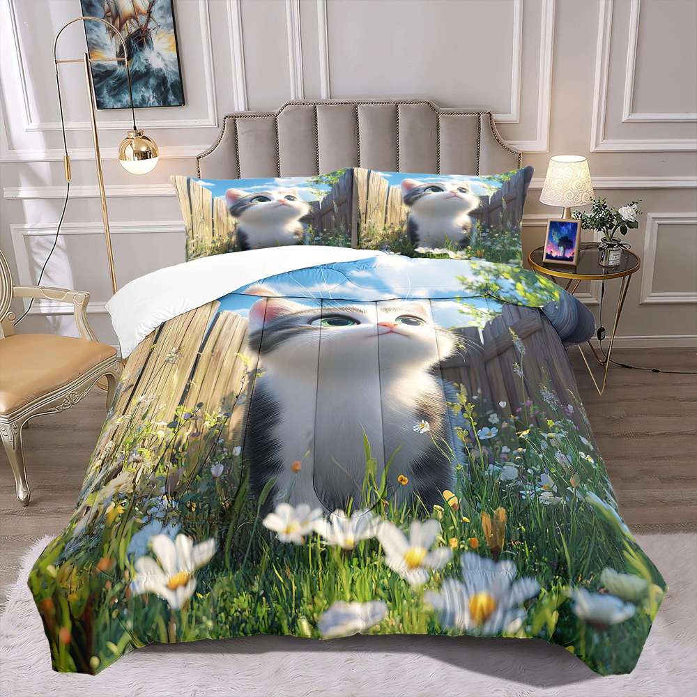 Spring Daisy Kitten Comforter Set Girls Bedding | CozyLil