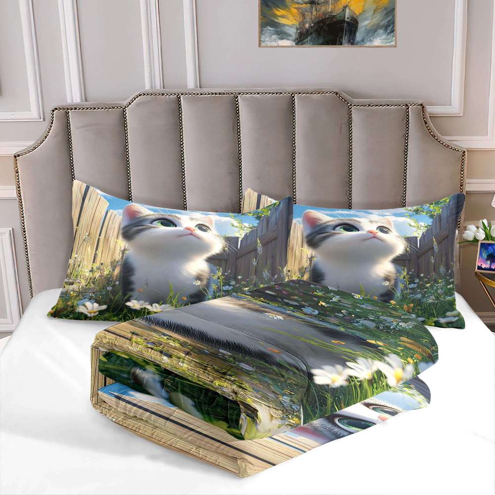 Spring Daisy Kitten Comforter Set Girls Bedding | CozyLil