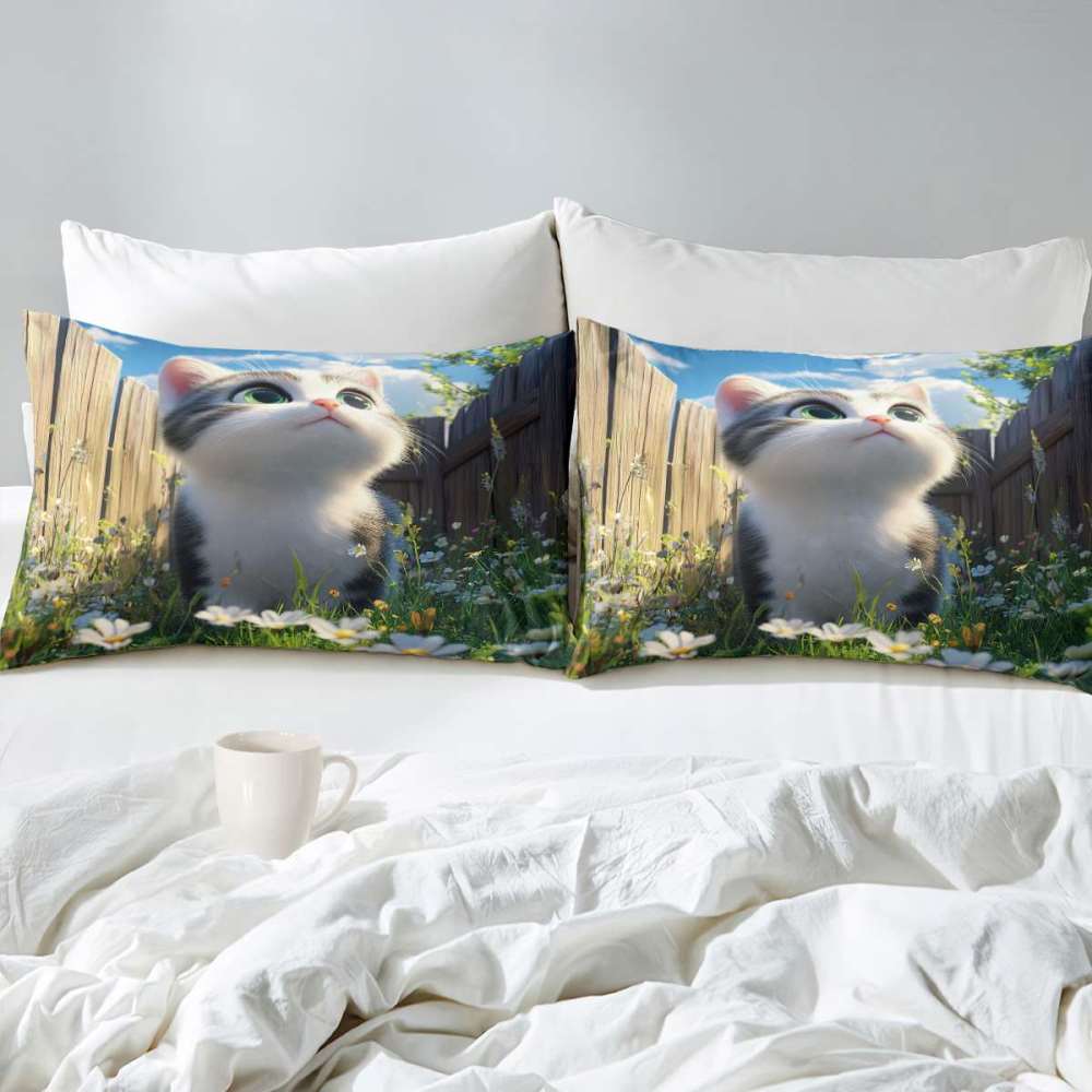 Spring Daisy Kitten Comforter Set Girls Bedding | CozyLil