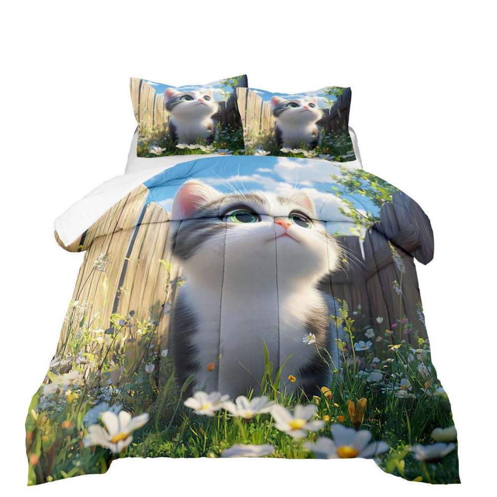 Spring Daisy Kitten Comforter Set Girls Bedding | CozyLil