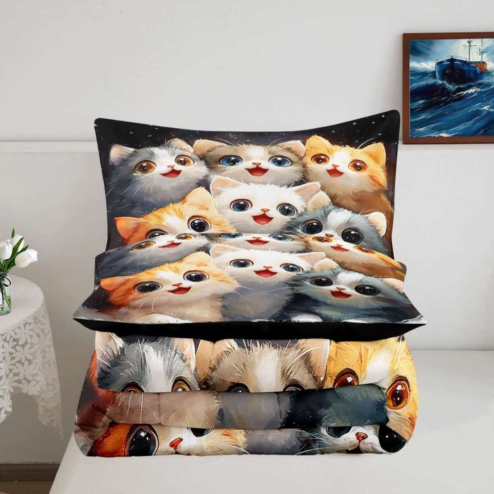 Starry Night Happy Kittens Comforter Set Kids | CozyLil