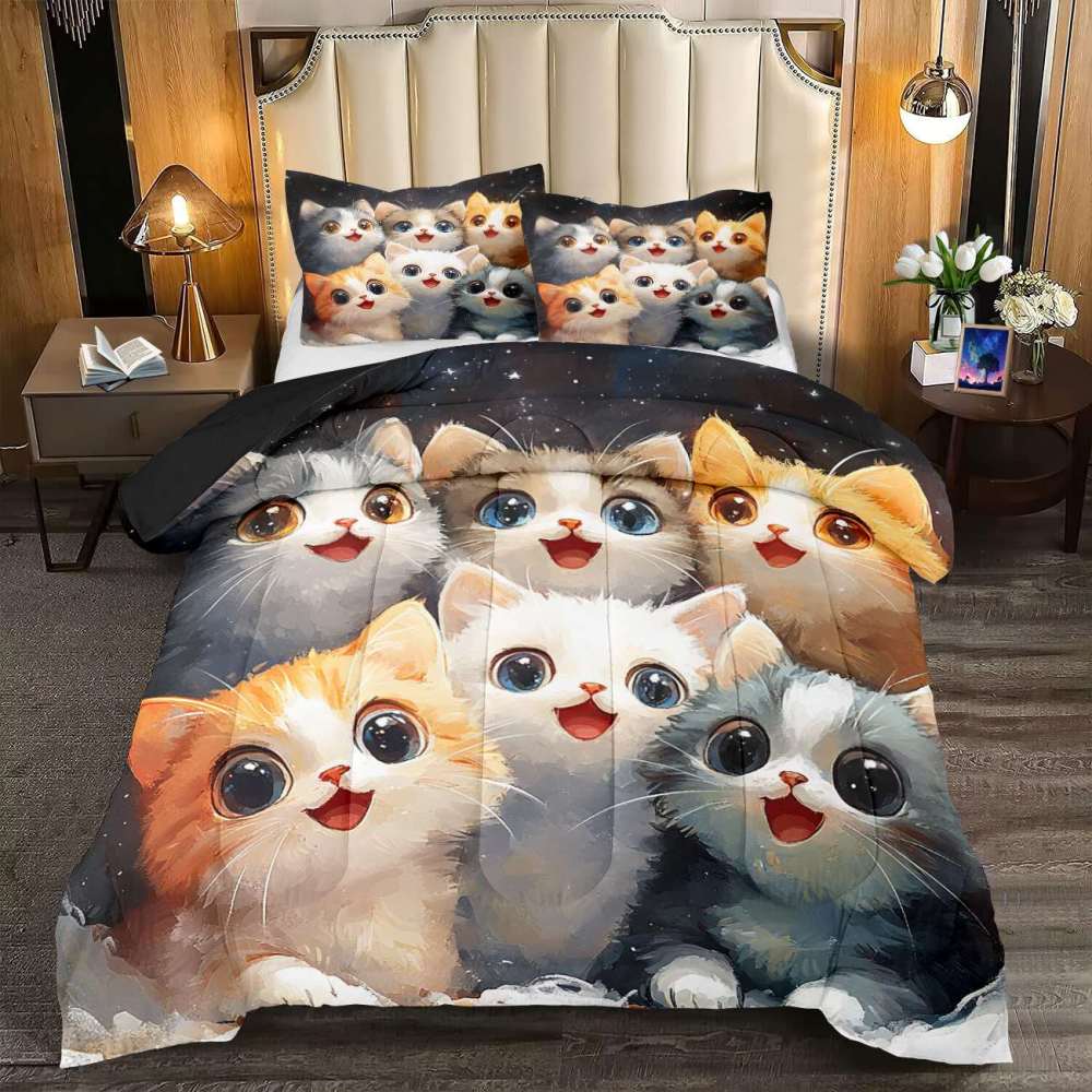 Starry Night Happy Kittens Comforter Set Kids | CozyLil