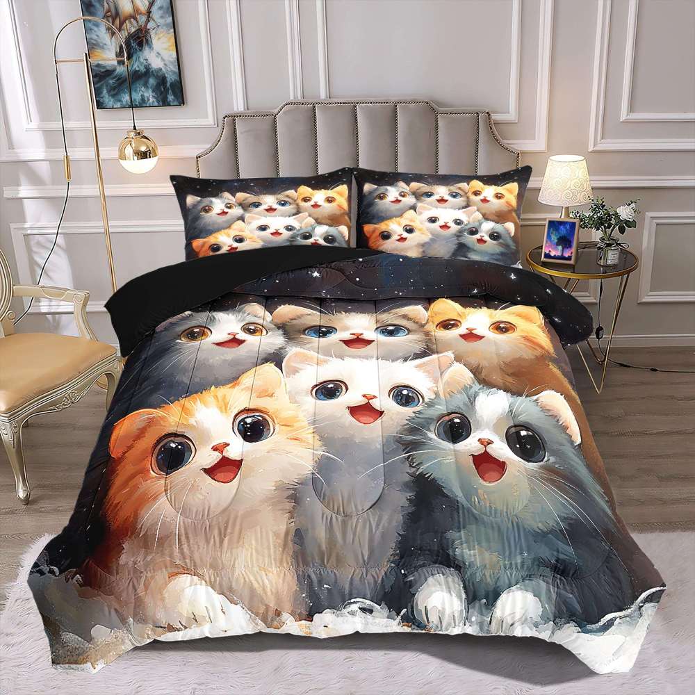 Starry Night Happy Kittens Comforter Set Kids | CozyLil