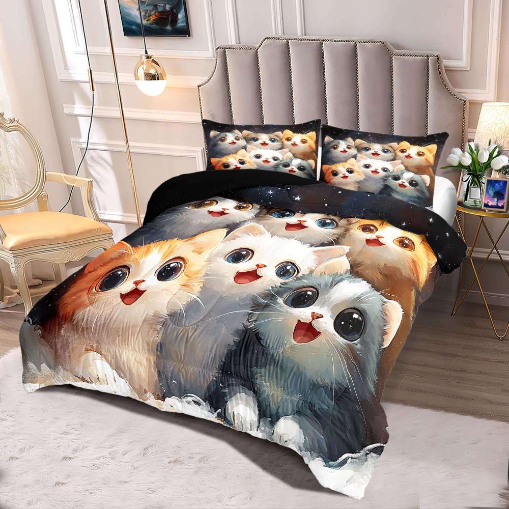 Starry Night Happy Kittens Comforter Set Kids | CozyLil