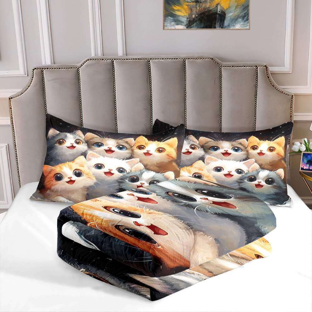 Starry Night Happy Kittens Comforter Set Kids | CozyLil