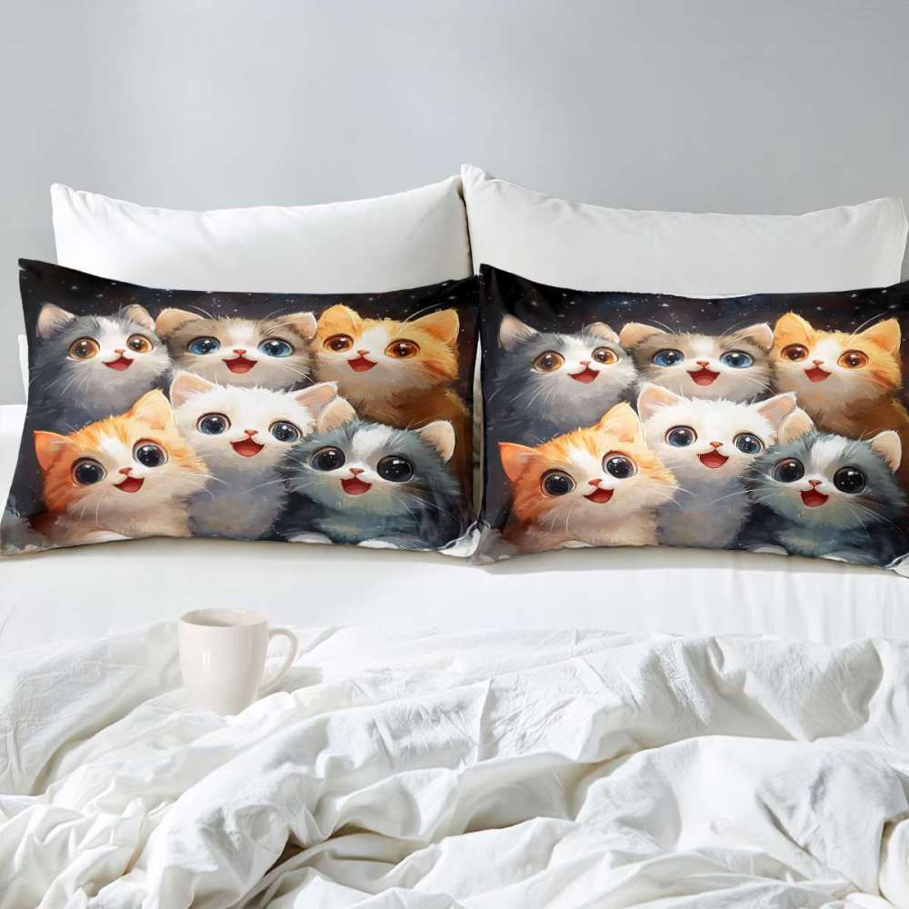Starry Night Happy Kittens Comforter Set Kids | CozyLil