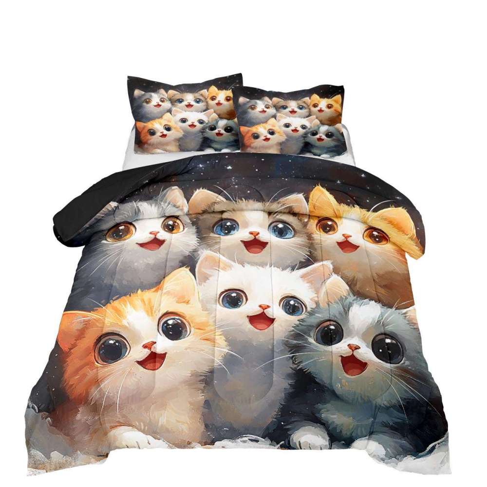 Starry Night Happy Kittens Comforter Set Kids | CozyLil