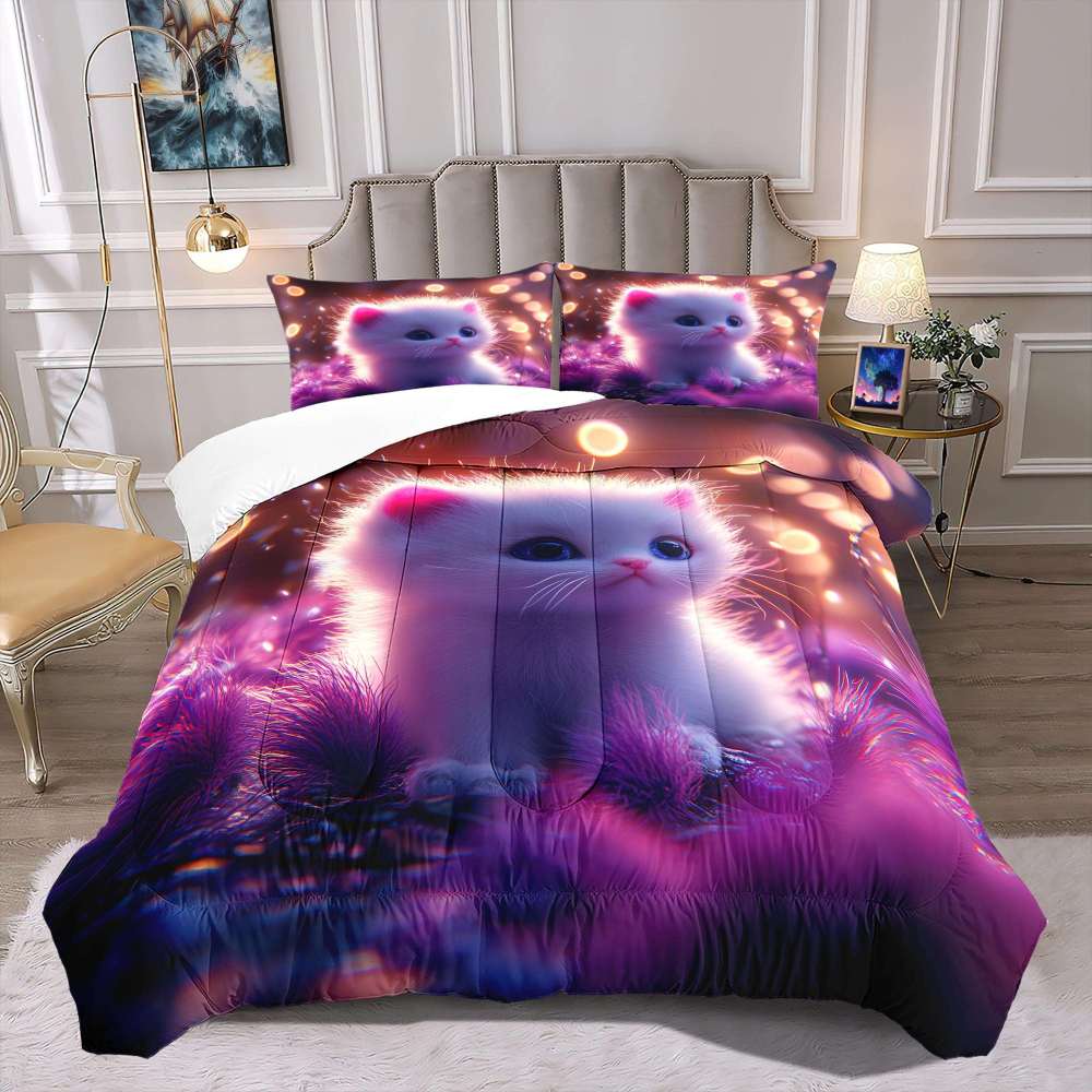 Enchanted Purple Forest Fluffy Kitten Comforter Set Kids Bedding | CozyLil