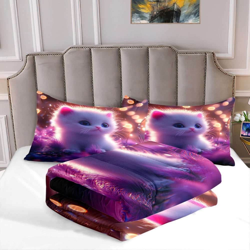 Enchanted Purple Forest Fluffy Kitten Comforter Set Kids Bedding | CozyLil