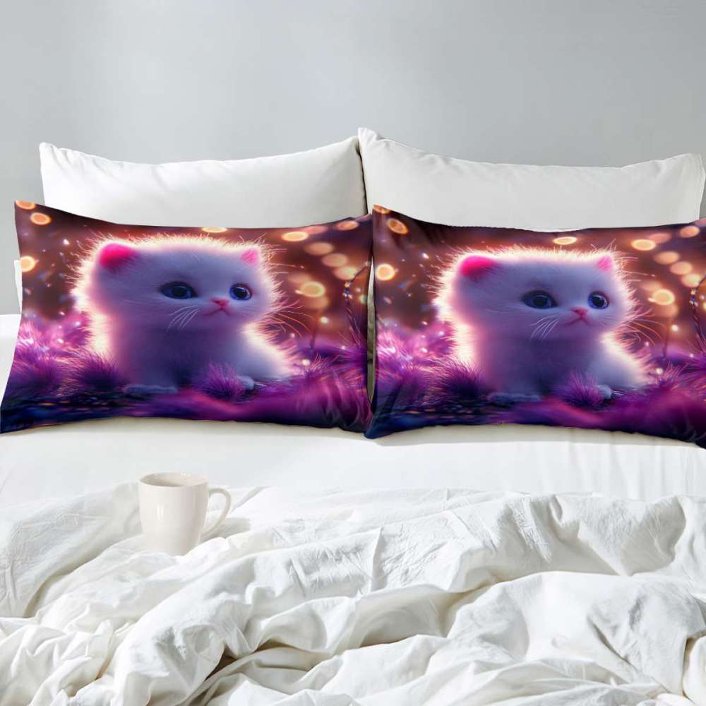 Enchanted Purple Forest Fluffy Kitten Comforter Set Kids Bedding | CozyLil