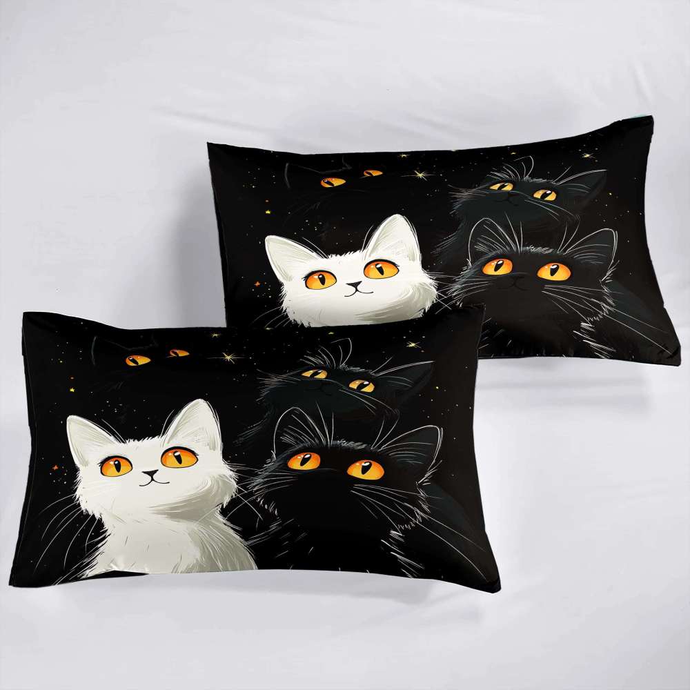 Starry Night Black and White Cats Comforter Set Boys Bedding | CozyLil