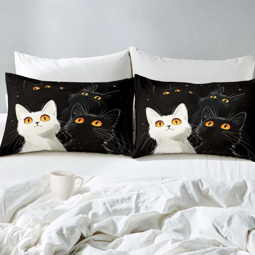 Starry Night Black and White Cats Comforter Set Boys Bedding | CozyLil