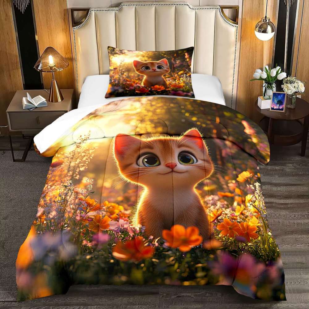 Sunlit Meadow Orange Tabby Comforter Set Toddler Bedding | CozyLil