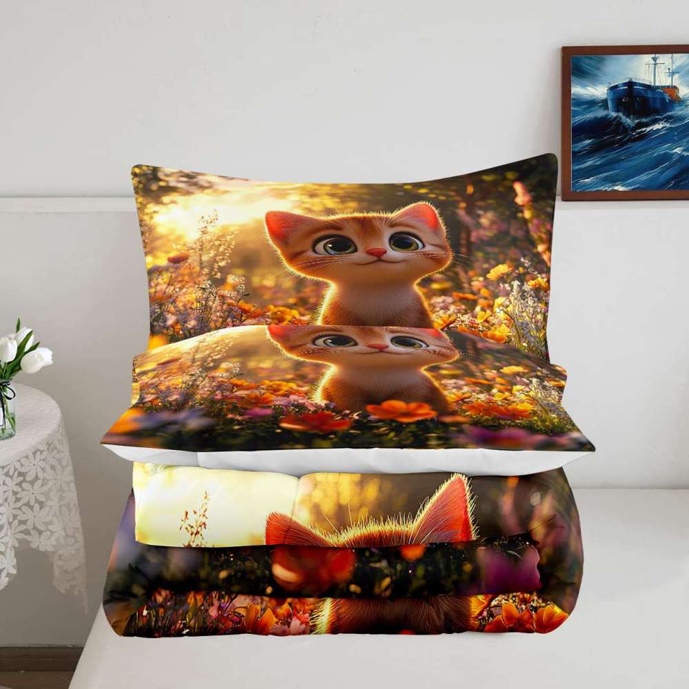 Sunlit Meadow Orange Tabby Comforter Set Toddler Bedding | CozyLil