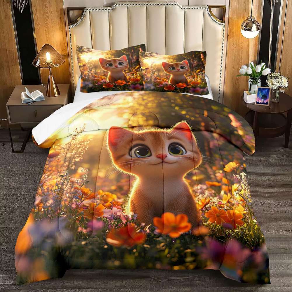 Sunlit Meadow Orange Tabby Comforter Set Toddler Bedding | CozyLil
