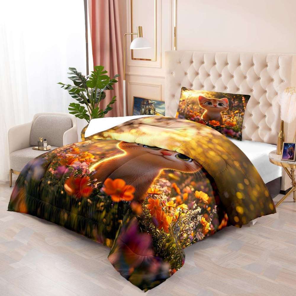 Sunlit Meadow Orange Tabby Comforter Set Toddler Bedding | CozyLil
