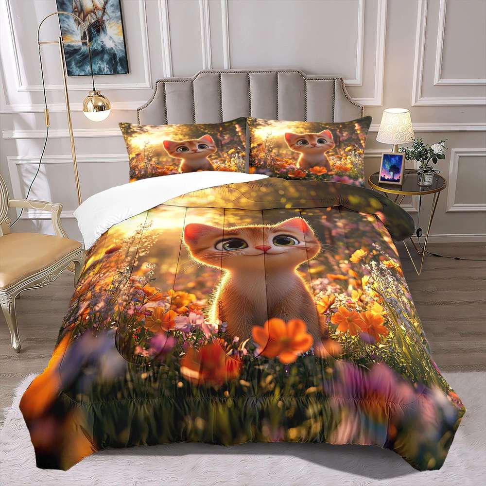 Sunlit Meadow Orange Tabby Comforter Set Toddler Bedding | CozyLil