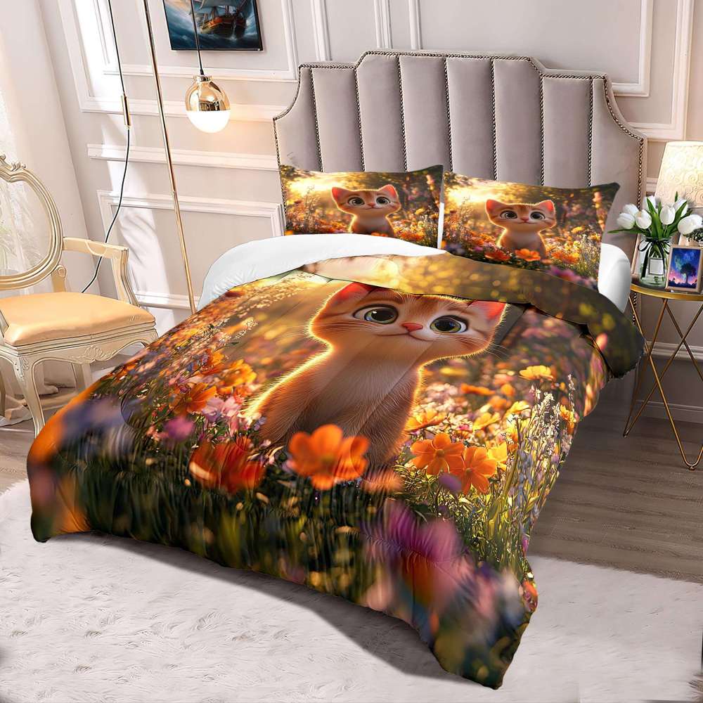 Sunlit Meadow Orange Tabby Comforter Set Toddler Bedding | CozyLil