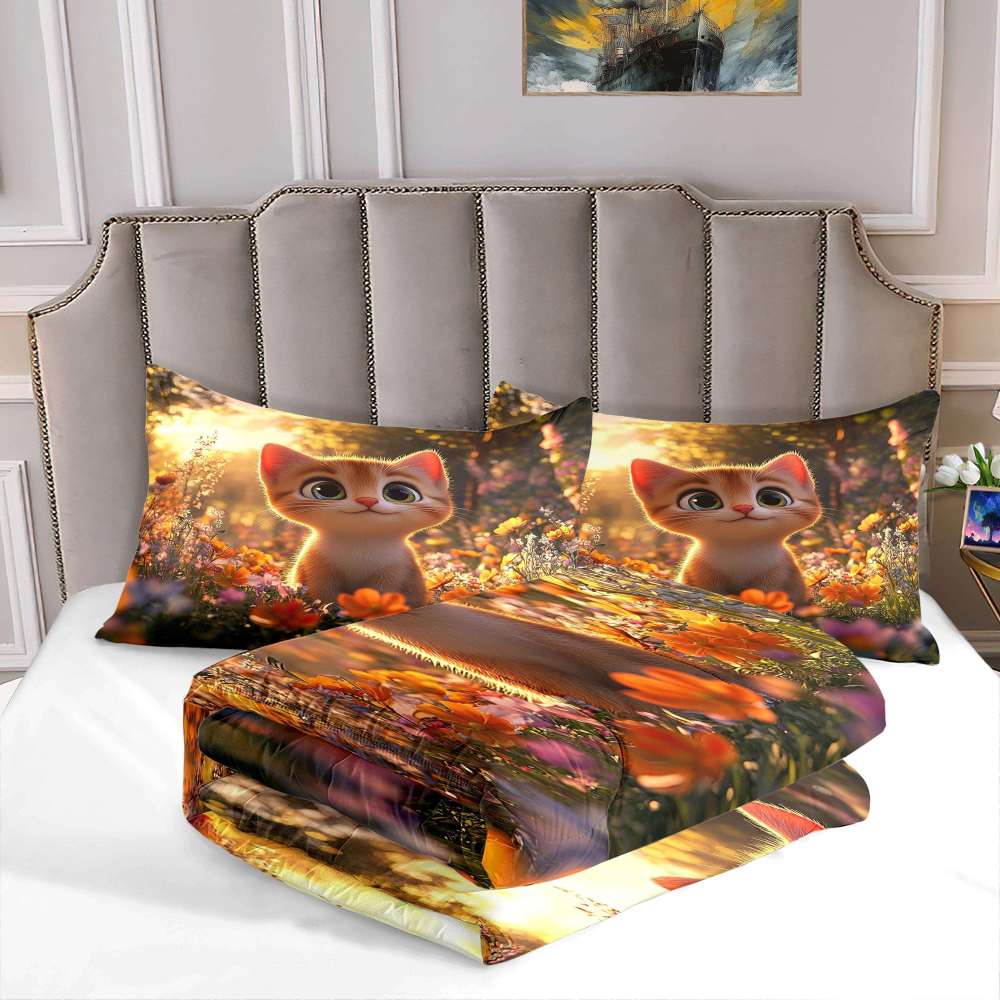 Sunlit Meadow Orange Tabby Comforter Set Toddler Bedding | CozyLil