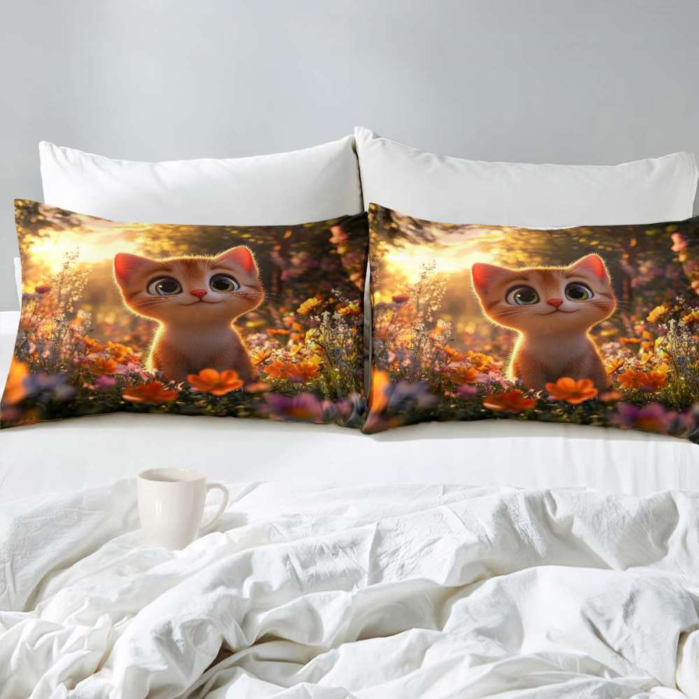 Sunlit Meadow Orange Tabby Comforter Set Toddler Bedding | CozyLil