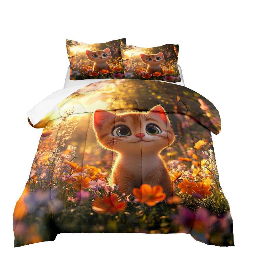 Sunlit Meadow Orange Tabby Comforter Set Toddler Bedding | CozyLil