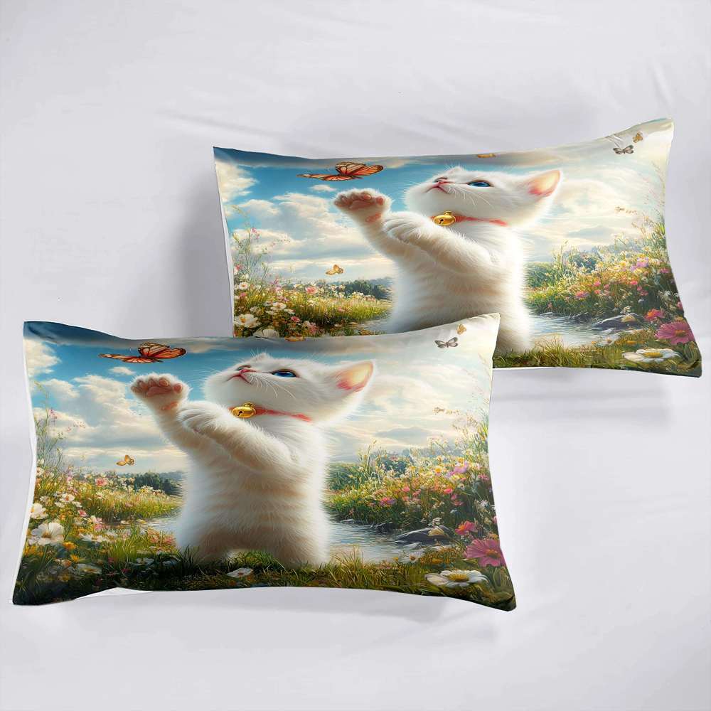 Playful Kitten Catching Butterflies Comforter Set Kids Room | CozyLil