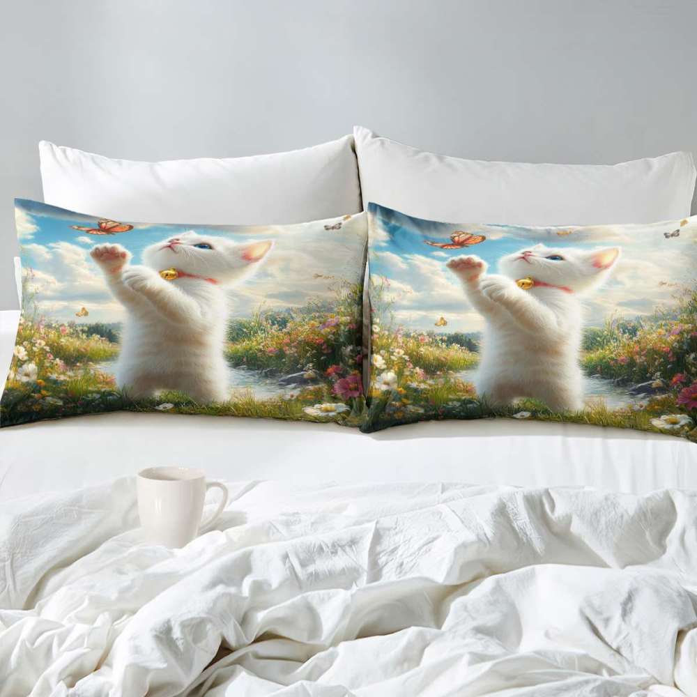 Playful Kitten Catching Butterflies Comforter Set Kids Room | CozyLil