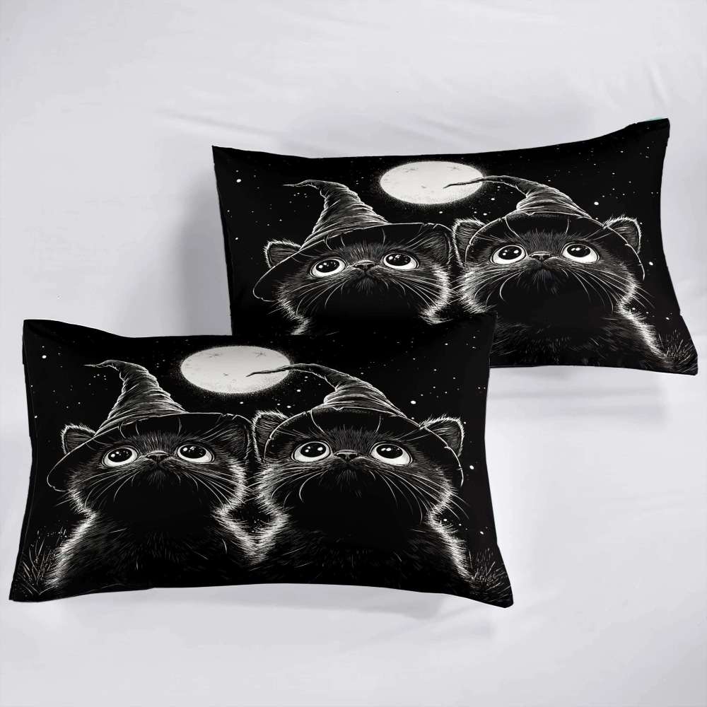 Midnight Witch Cats Comforter Set Halloween Bedding | CozyLil