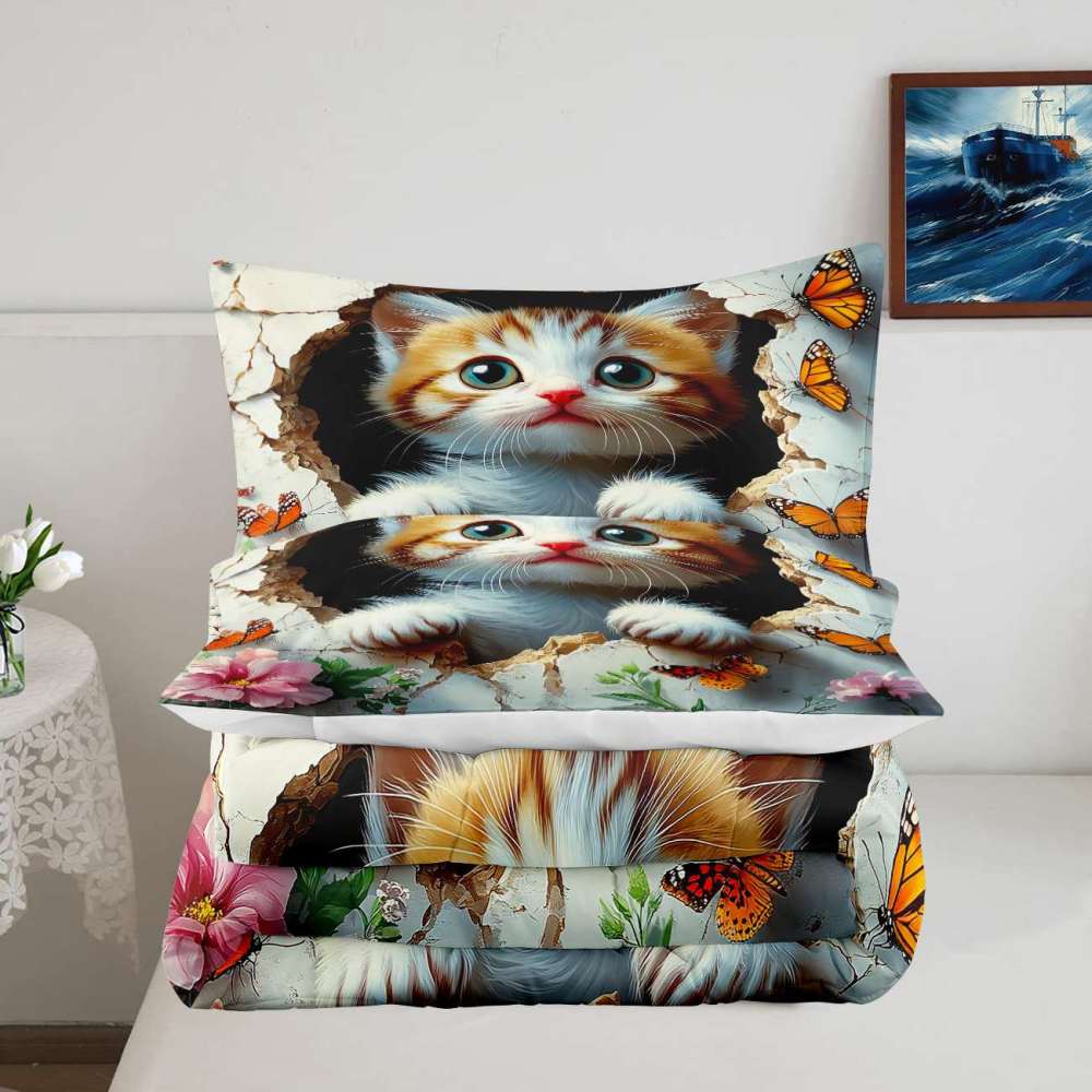 3D Peeking Kitten Butterfly Comforter Set Kids Bedding | CozyLil