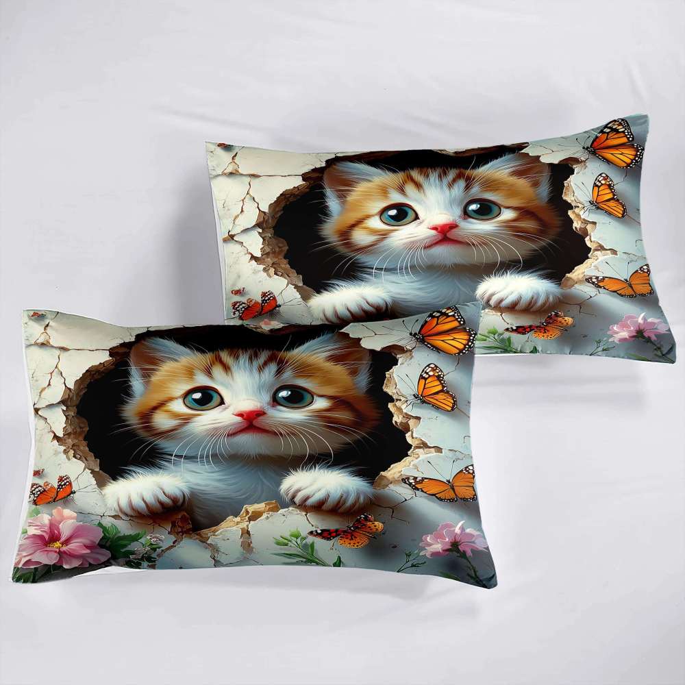 3D Peeking Kitten Butterfly Comforter Set Kids Bedding | CozyLil