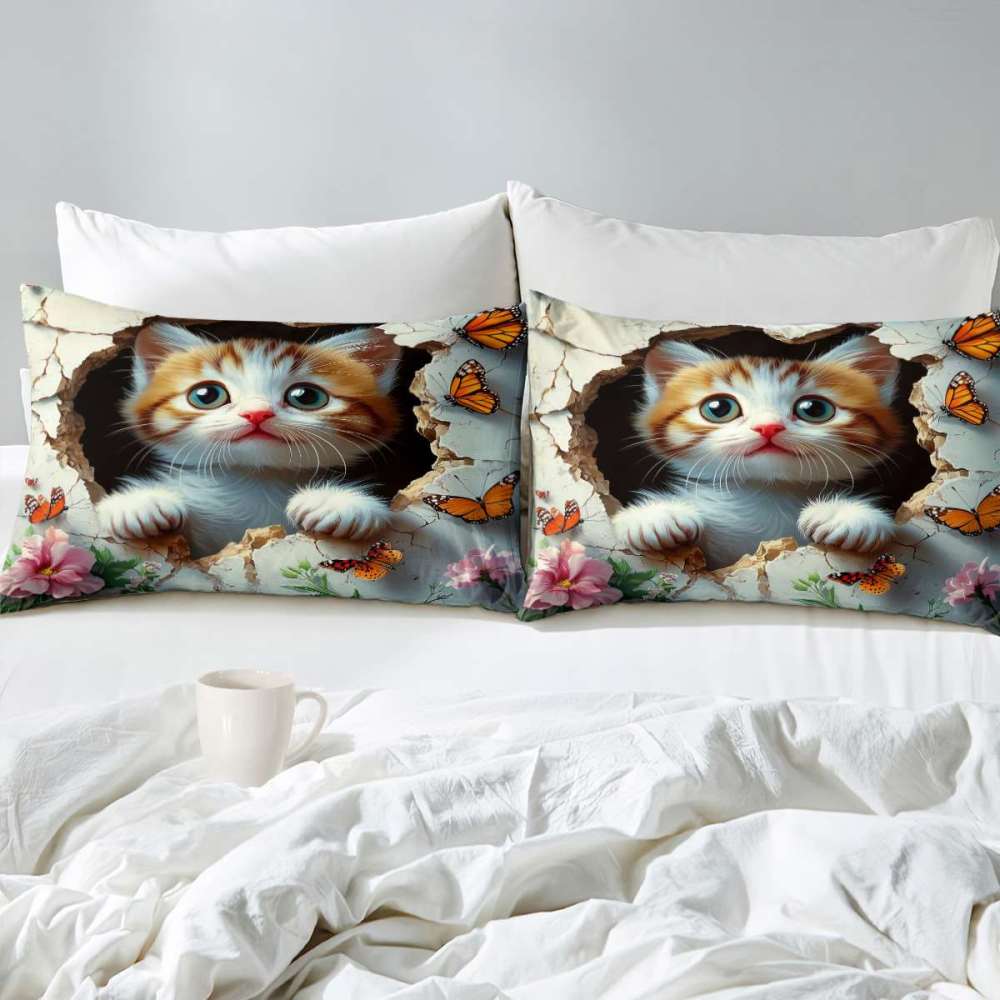 3D Peeking Kitten Butterfly Comforter Set Kids Bedding | CozyLil