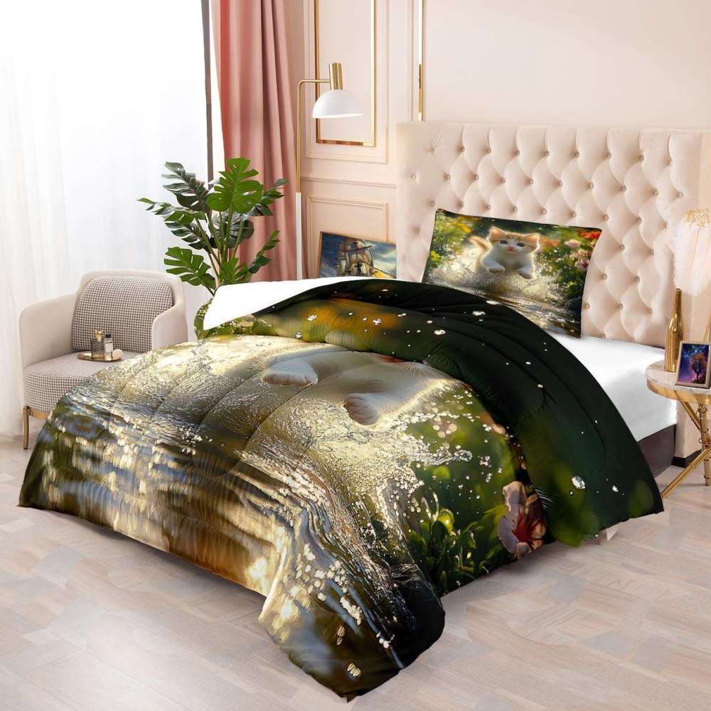 Splashing Tabby Kitten Water Comforter Set Kids Room | CozyLil
