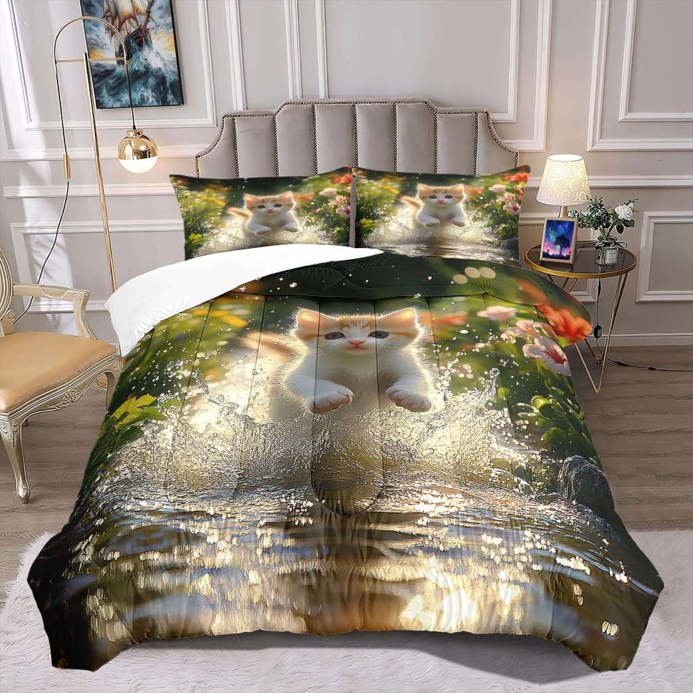 Splashing Tabby Kitten Water Comforter Set Kids Room | CozyLil