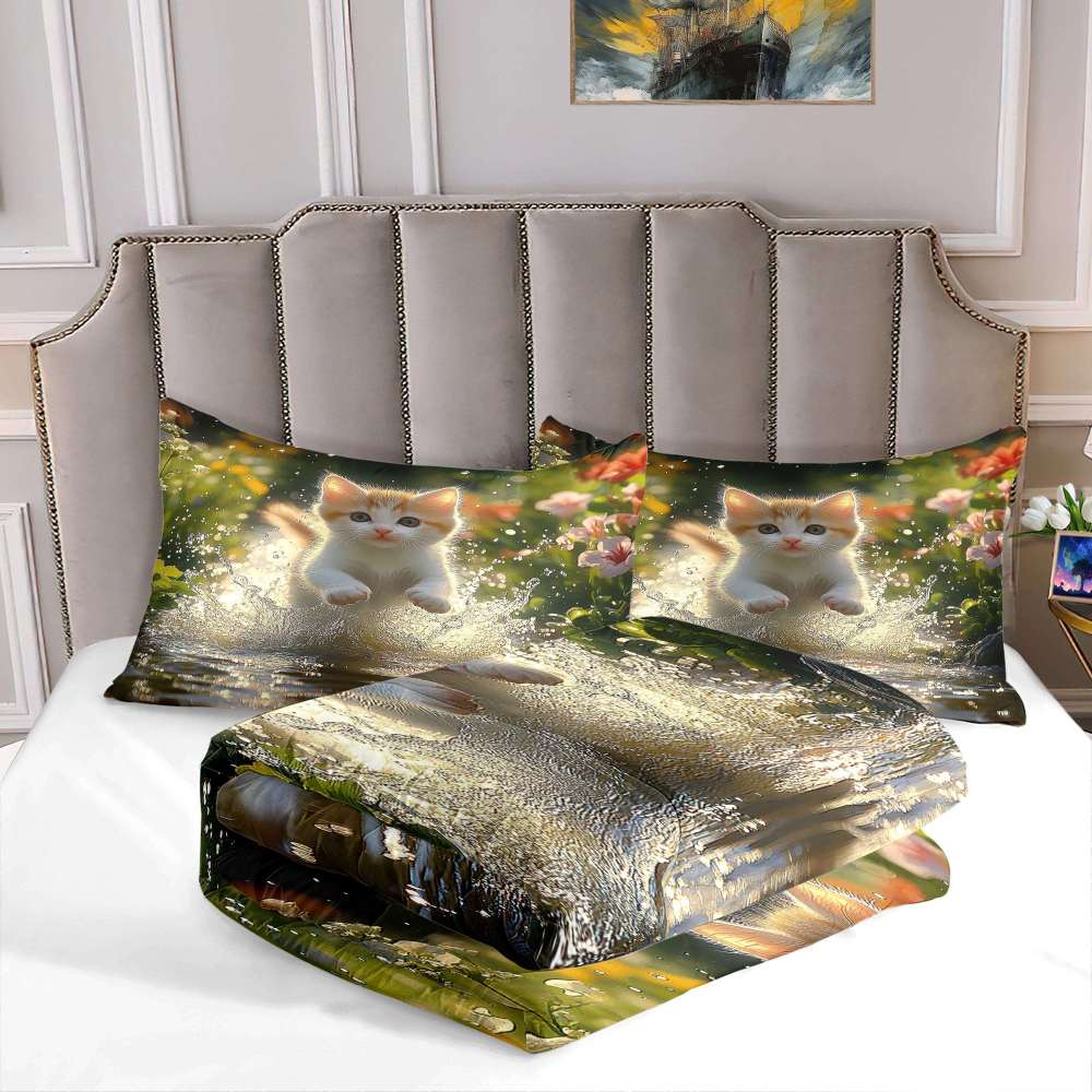Splashing Tabby Kitten Water Comforter Set Kids Room | CozyLil