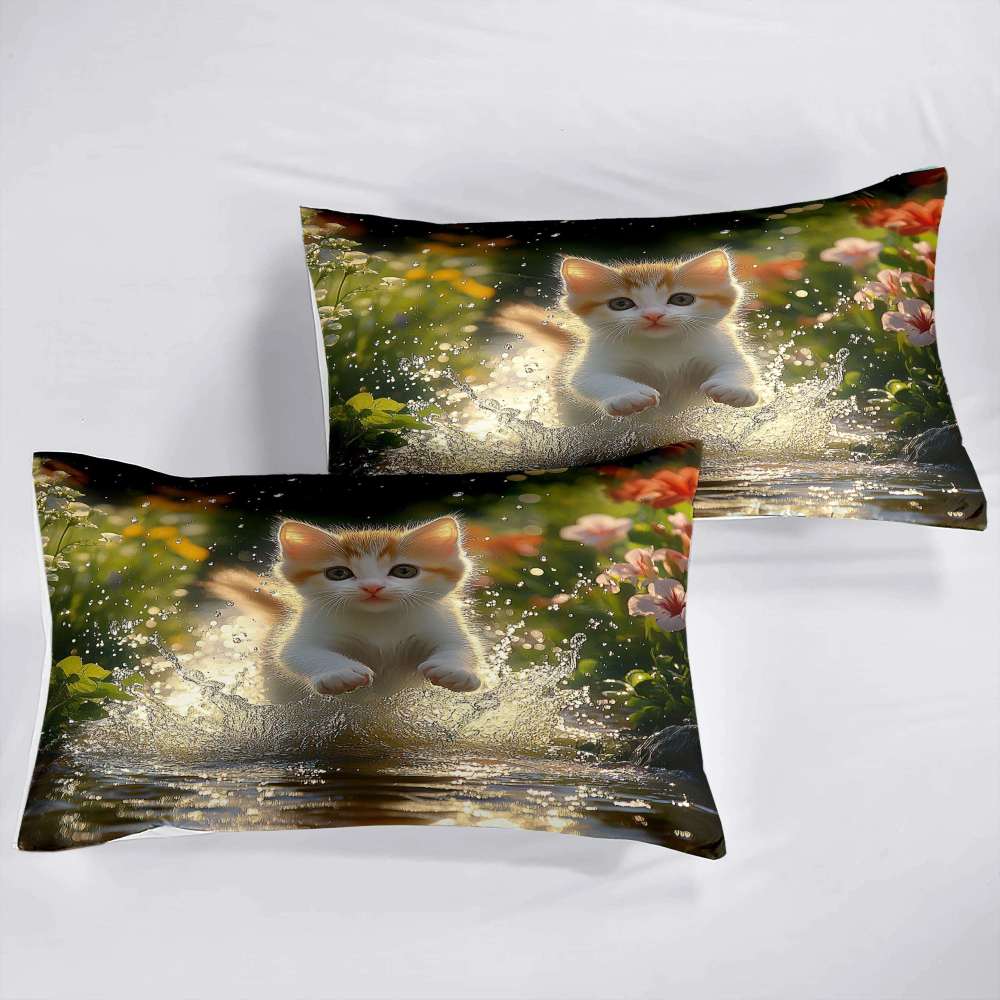 Splashing Tabby Kitten Water Comforter Set Kids Room | CozyLil