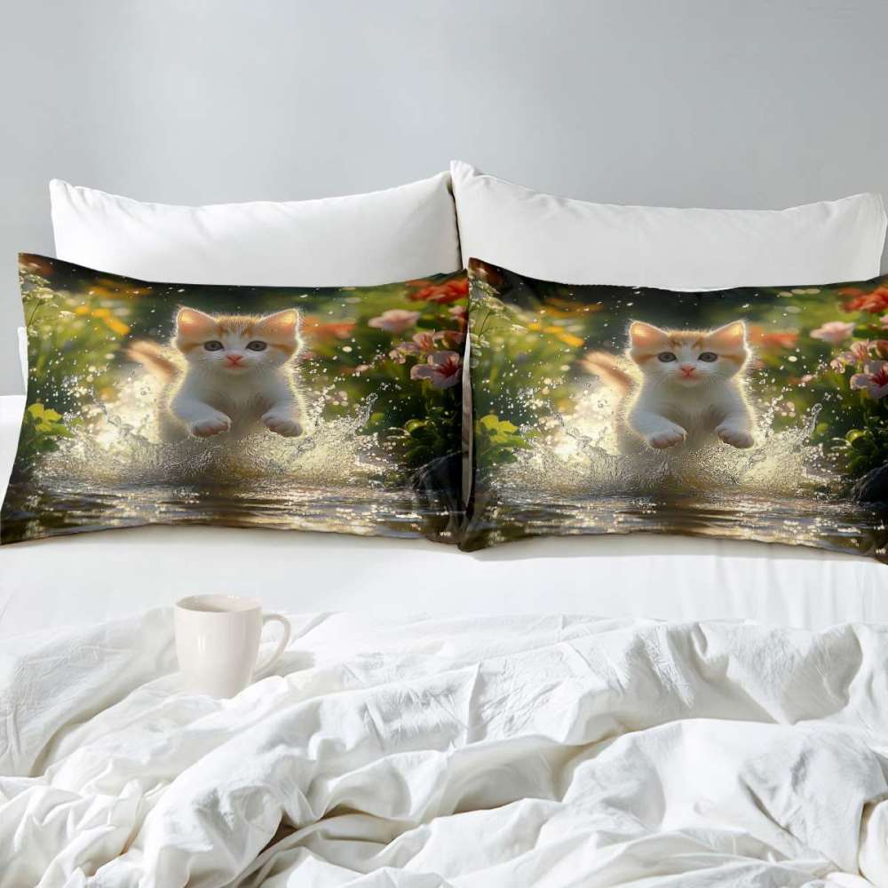 Splashing Tabby Kitten Water Comforter Set Kids Room | CozyLil