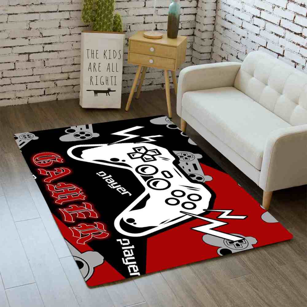 Retro Gamer Controller Red and Black Area Rug | CozyLil