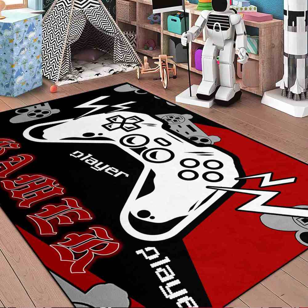 Retro Gamer Controller Red and Black Area Rug | CozyLil