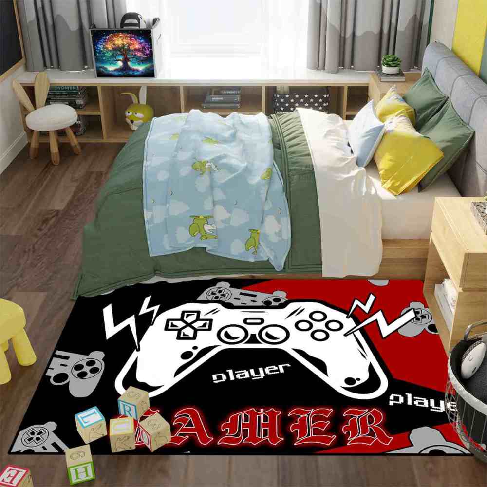 Retro Gamer Controller Red and Black Area Rug | CozyLil