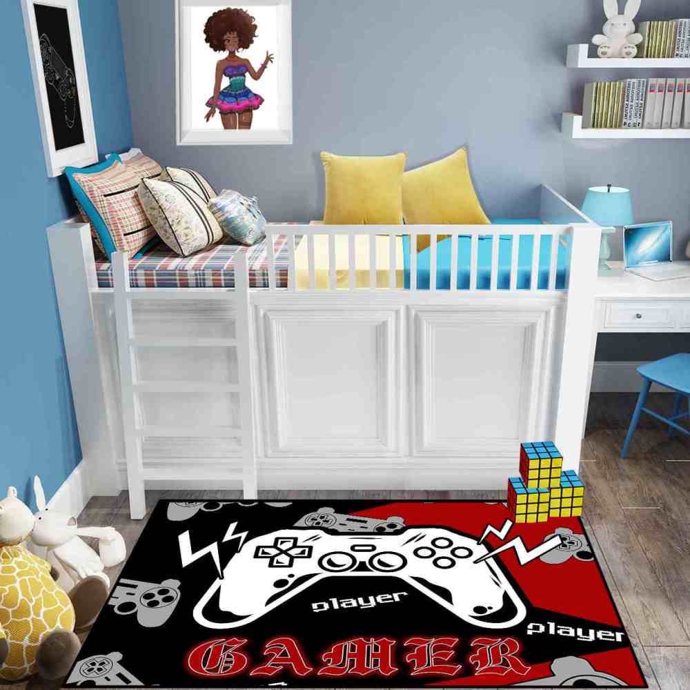 Retro Gamer Controller Red and Black Area Rug | CozyLil