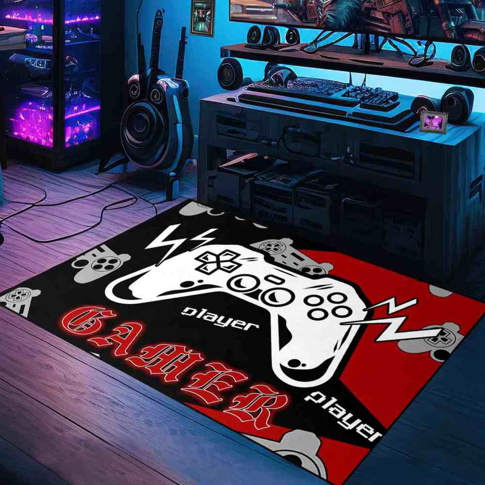 Retro Gamer Controller Red and Black Area Rug | CozyLil