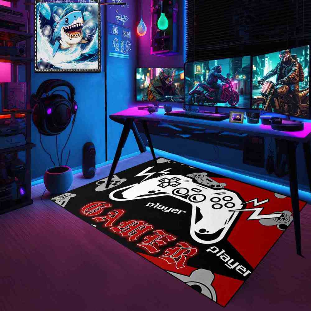 Retro Gamer Controller Red and Black Area Rug | CozyLil