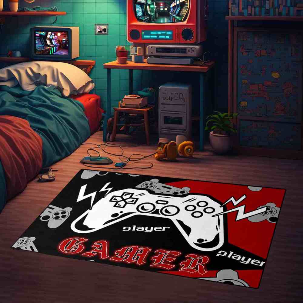 Retro Gamer Controller Red and Black Area Rug | CozyLil