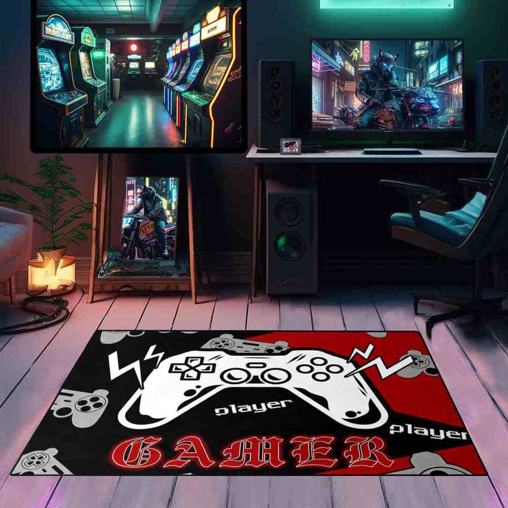 Retro Gamer Controller Red and Black Area Rug | CozyLil