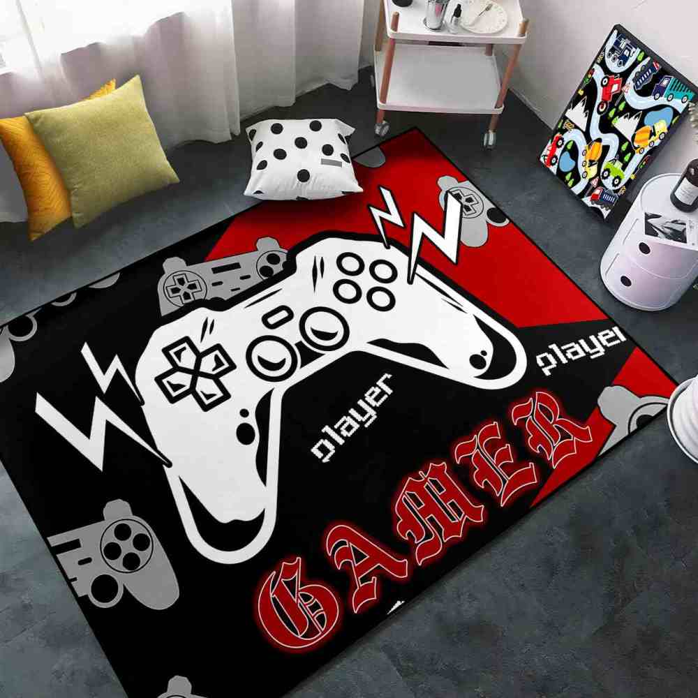 Retro Gamer Controller Red and Black Area Rug | CozyLil