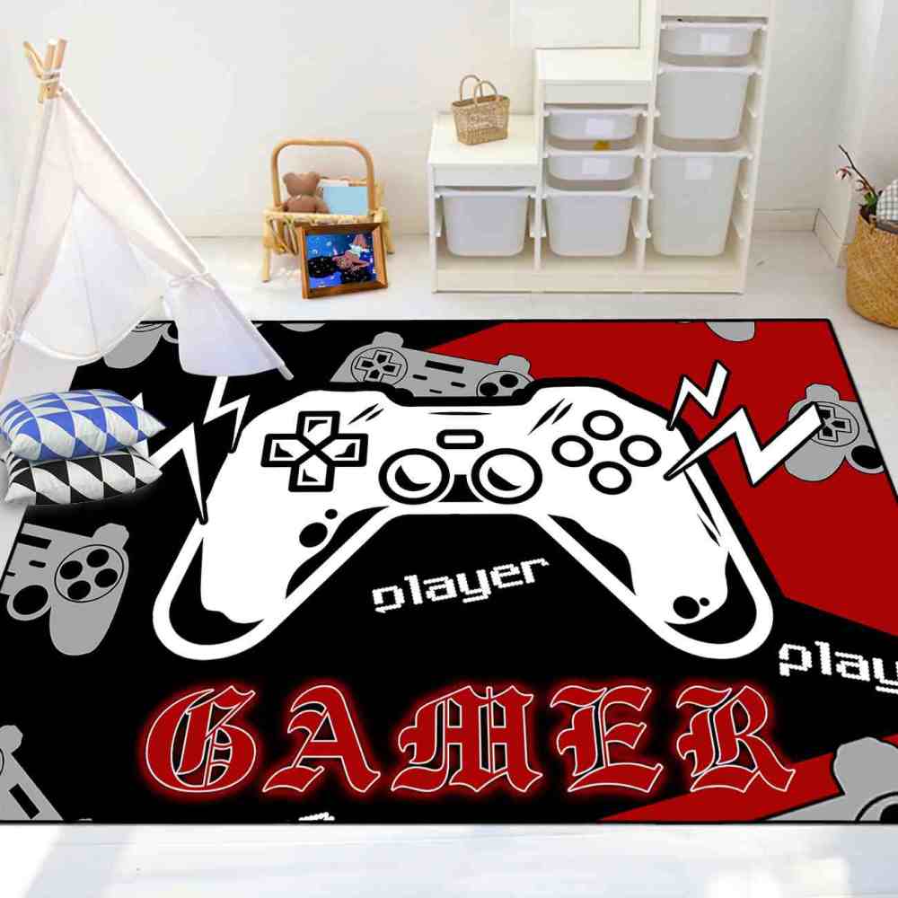 Retro Gamer Controller Red and Black Area Rug | CozyLil