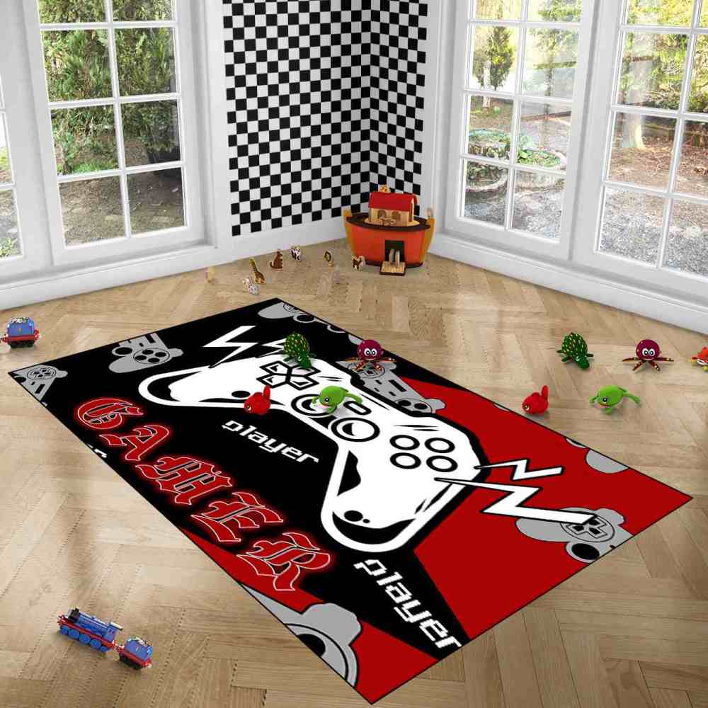 Retro Gamer Controller Red and Black Area Rug | CozyLil