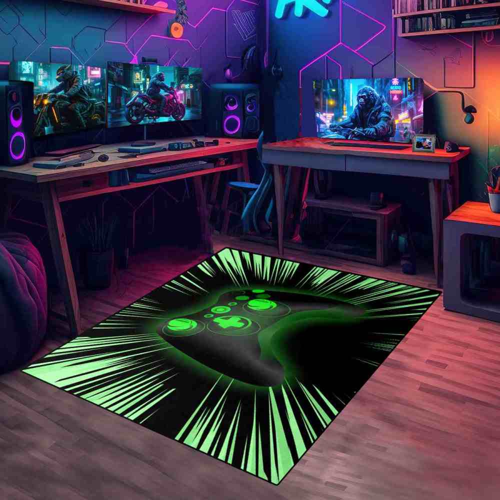 Cyber Green Glow-Style Gamepad Area Rug | CozyLil
